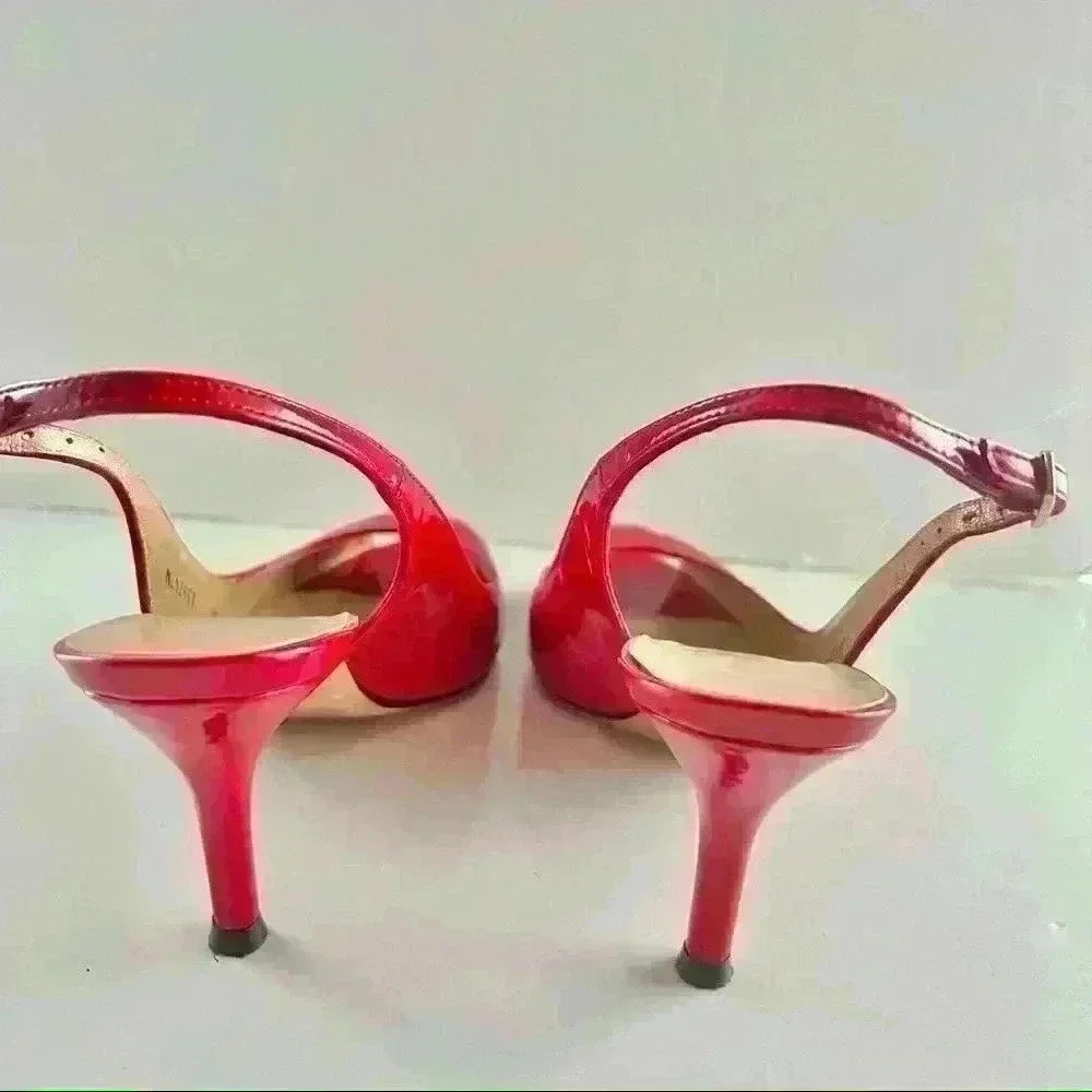 STUART WEITZMAN RED LEATHER Y2K SLINGBACK OPEN TOE KITTEN HEELS SANDALS SIZE 6.5 - Picture 9 of 12